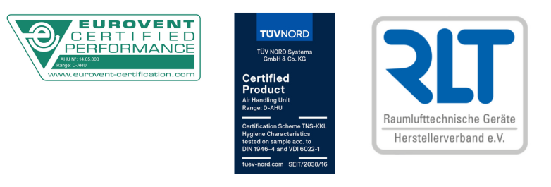 Logos des certifications d’assurance qualité des unités de traitement de l’air Daikin