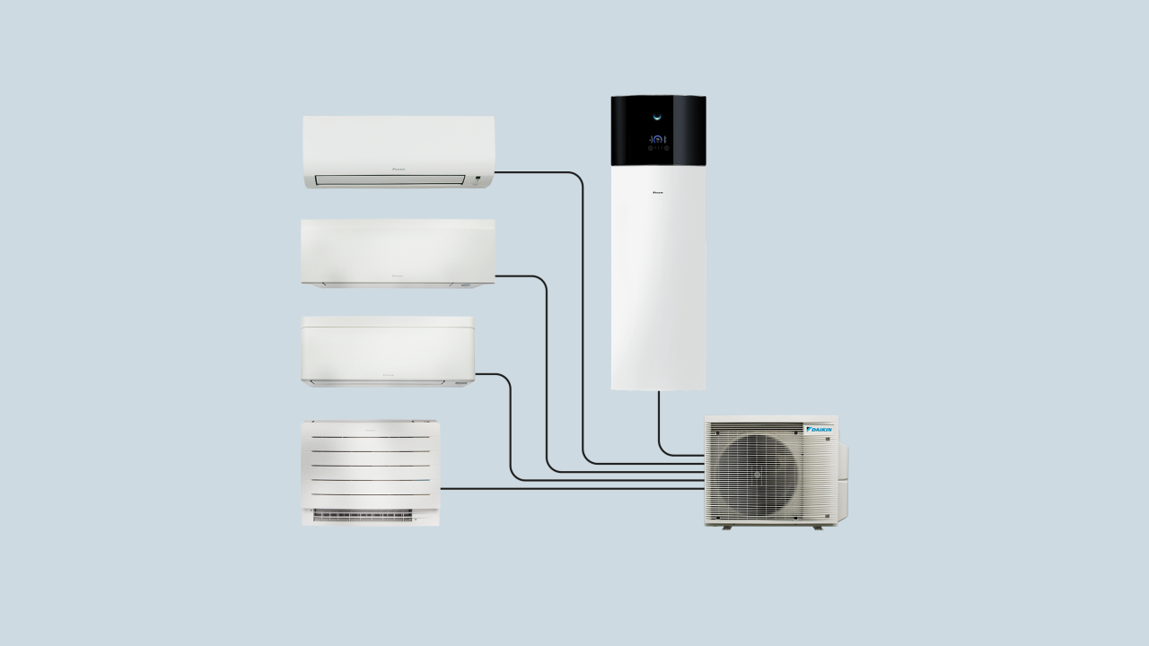Illustrazione di cinque unità Daikin connesse